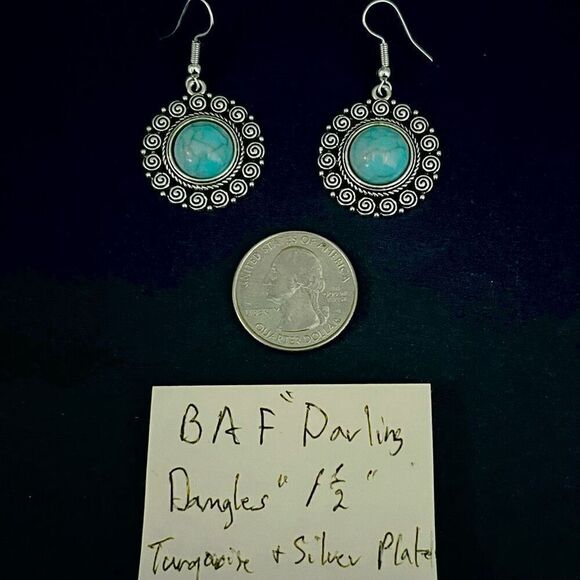 BAF “Darling Dangles” 1 1/4” Turquoise & Silver Earrings - Picture 7 of 7